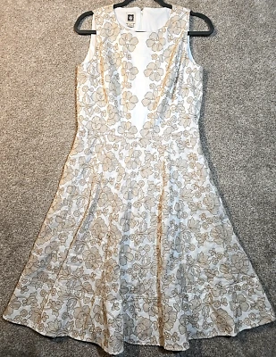Anne Klein Sleeveless Dress All Embroidered Lined Fit & Flare 100% Cotton Sz 8 - Image 1 of 4