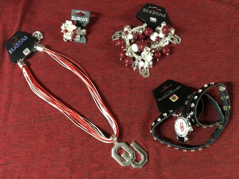 new OU Oklahoma Sooners Jewelry Bauble Ring Bracelet Necklace Watch Womens Girls Cover