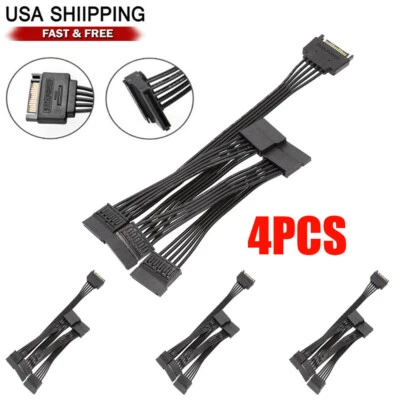 For HDD SSD SATA Power 15 Pin 1 Male To 5 Female Splitter Hard Drive Cable 4pcs - Image 1 of 4