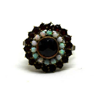 Antique Bohemian 10K Gold, Natural Opal and Garnet Ring Size 7.5 - Picture 1 of 4