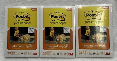 3M/Post-It Sticky 4'' x 6'' Matte Ink Jet Photo/Picture Paper 25 sheets New 3 pk - Image 1 of 4