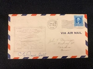 First Flight Zeppelin Cover U.S.S. Akron Lakehurst to Sunnyvale Signed SC #710 - Picture 1 of 3
