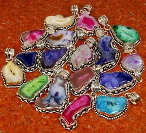 Slice Agate & Mix Gemstone 925 Sterling Silver Plated Wholesale Design Pendants - Picture 1 of 3