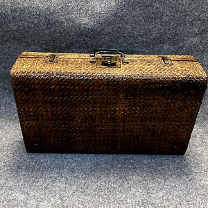 Wicker Cane Suitcase Bamboo Rattan Basket Luggage Trunk Train Case Antique Wood