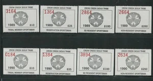 1989 Crow Creek Sioux Indian Reservation Sportsman Stamps #A1-A8 Mint NH VF - Picture 1 of 2