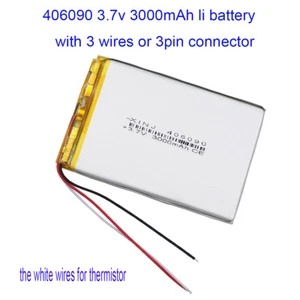 Batería 3.7V 3000mAh 11.1Wh Lipo 406090 Termistor de 3 hilos Conector JST-PH 3 pines - Imagen 1 de 11