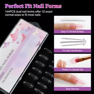 Nail Dual Forms for Polygel 144Pcs Nail Forms for Builder Gel Reusable 12 Siz... - Picture 1 of 7