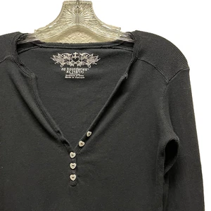 NOBO No boundaries Henley Top Herz Knöpfe Strick LS Shirt Damen XS schwarz 90er Y2K - Bild 1 von 6