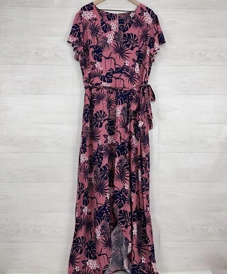 ModCloth x Collectif Maxi Dress 14 Pink Thelma Tropicool V Neck Tie Waist NWT - Image 1 of 4