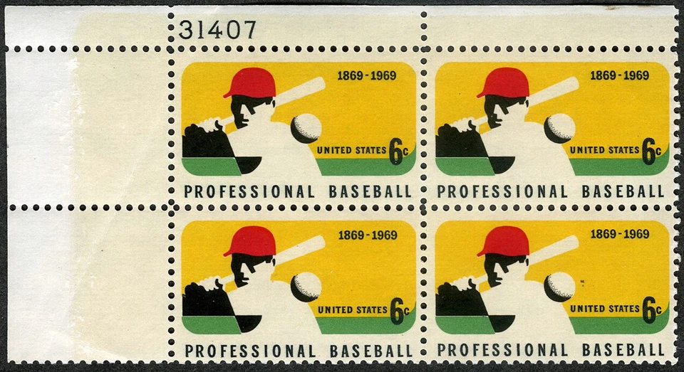 United States 1969 Professional Baseball Plate Block MNH (SC# 1381) - Image 1 of 1