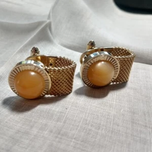Cufflinks Gold Tone Golden Lucite Cabochon Wrap Around Cufflinks - Picture 1 of 6