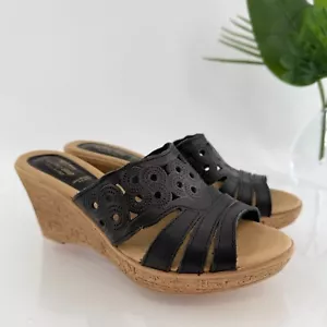 Spring Step Womens Topaz Sandal Women's Size 39 8 Black Leather Lasercut Slide - Picture 1 of 13