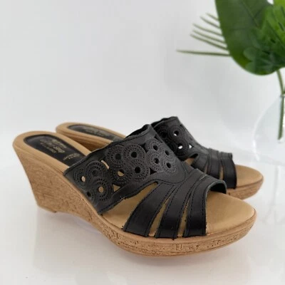 Spring Step Womens Topaz Sandal Women's Size 39 8 Black Leather Lasercut Slide - Image 1 of 4