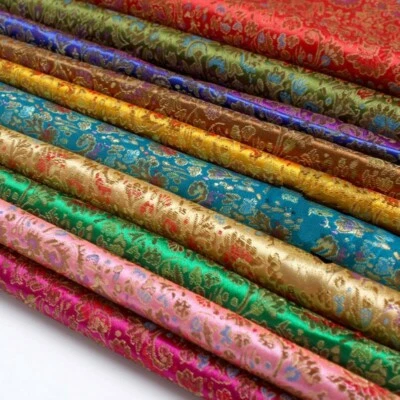 Floral Satin Faux Silk Fabric Chinese Damask Brocade Clothes Craft DIY Retro - Image 1 of 4