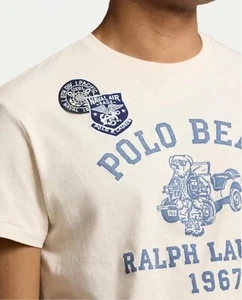 Neu mit Etikett Polo Ralph Lauren cremefarbenes Herren-T-Shirt "AVIATOR BEAR" Jeep Naval Air Patches - M - Bild 1 von 9