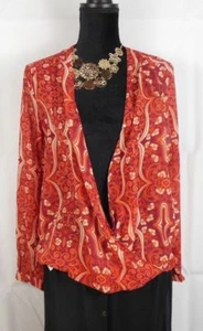 CAMISA JUNIORS S Pequeña ver a través envolver manga larga blusa top vino naranja - Imagen 1 de 4