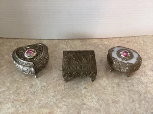 Three Vintage Small Metal Jewelry Trinket Boxes Coffins, Nice. - Picture 1 of 7