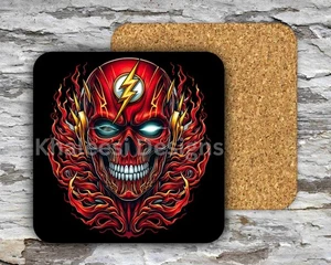 Exclusive DC FLASH Superhero Skull 04 Hardboard MDF Square Coasters - Picture 1 of 4