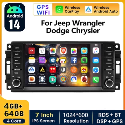 Upgraded 4+64G with Camera For Jeep Wrangler Dodge Chrysler 7" Car Stereo Radio - Image 1 of 4