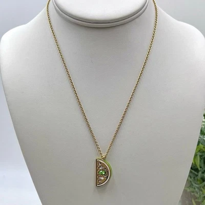 Kate Spade Out of Office Lime Pendant Green Enamel Crystals Gold Tone Necklace - Image 1 of 4