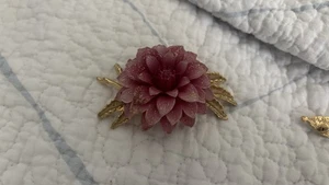 Acrylic/Metal Flower Brooch Pink Dahlia Pin Realistic Flower  Mid Century Modern - Picture 1 of 4
