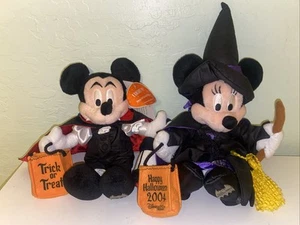 MICKEY MINNIE MOUSE PLUSH FIGURE HAPPY HALLOWEEN 2004 WITCH BROOM COUNT DRACULA - Picture 1 of 11