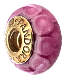 Authentic Pandora Retired Pink Louts Murano Glass Bead with 14K Gold - 750501 - Picture 1 of 5
