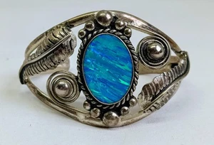Bracciale Vintage Messico Argento Opale di Fuoco Gambo Spaccato Ispirazione Nativa Bello - Foto 1 di 9