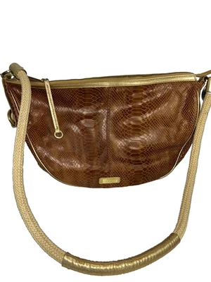 Adrienne Vittadini Vintage Women’s Leather Large Hobo Messenger Bag Snakeskin - Image 1 of 4