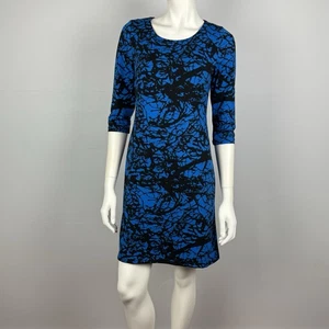 Vestido Vaina Lápiz Teaberry Talla 8 Negro Azul Estampado Mangas 3/4 Elastizado Mujer - Imagen 1 de 15