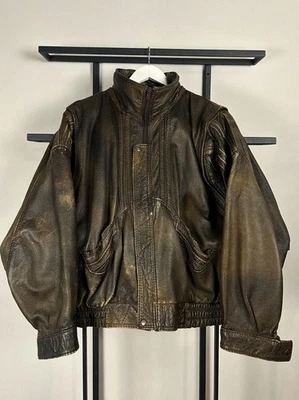 VTG Streetwear Japanes cropped boxy fit Cargo jacket with genuine leather 90s - Image 1 of 4