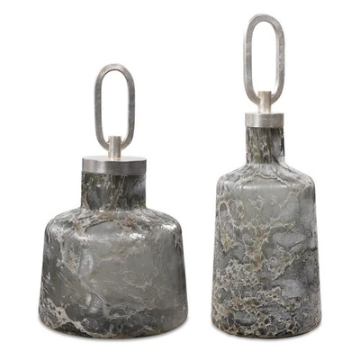 Uttermost 17840 Storm 6-1/4"W Glass and Iron Bottles - Set of 2 - Silver - Image 1 of 4