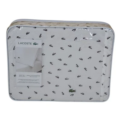 Lacoste Queen Sheet Set 100% Cotton Percale Lightweight Durable Crocodile - Image 1 of 4