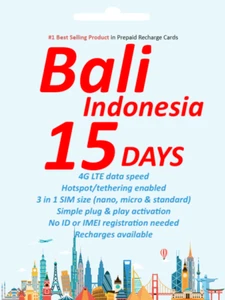 Bali Indonesia 15 days Unlimited Data Travel SIM card 5G/4G Telkomsel Network - Zdjęcie 1 z 4