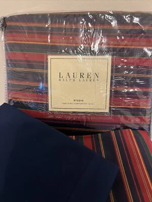 Ralph Lauren Studio Stripe Red King Duvet, 2 Navy King Pillowcases - Image 1 of 4