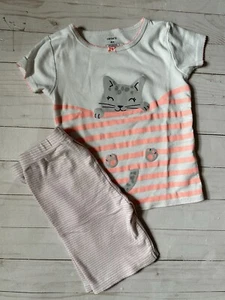 Carters Size 4T SS Top & 6 Short Pants Girls Cat Pajama Cotton Set - Picture 1 of 4