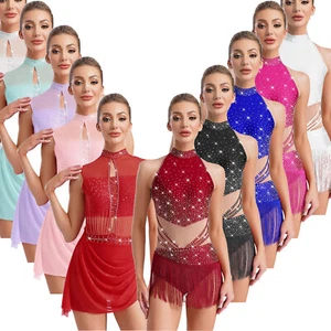 Women's Glittery Figure Skating Dance Dresses Mesh Modern Lyrical Dancewear - Picture 1 of 93