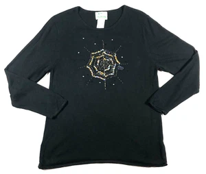 VTG Quacker Factory Women Sweater Sz M Black Spider & Web Beaded Long Sleeve NWT - Picture 1 of 14