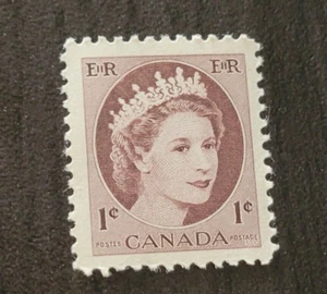 1954' Canada 1c Queen Elizabeth II Stamp Scott 337 Brown Mint OG GUM MNH - Picture 1 of 2