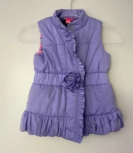 Lilly Pulitzer Girls Caylee Lavender Puffer Vest Floral Lined Ruffle Size M (6-7 - Picture 1 of 5