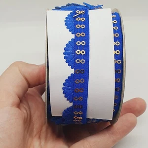 Paillettes oro satinato blu 15 mm treccia indiana nastro orlo abbellimento cucito - Foto 1 di 1
