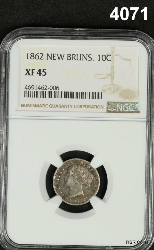 1862 NEW BRUNSWICK 10C NGC CERTIFIED XF45 RARE COIN MINTAGE ONLY 150,000! #4071 - Image 1 of 3