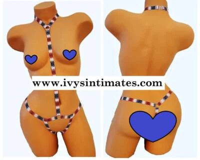 Bandera de EE. UU. Tanga Sin Entrepierna Body Traje Arnés Lencería Conjunto BDSM Leotardo Sujetador/Braguita Foto 1 de 2