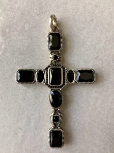 THOMAS SABO Pendente Nuovo grande Croce Argento 925 e Onice + Braccialetto - Foto 1 di 7
