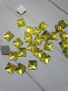 12mm YELLOW SQUARE Sew On Stitch  Bead JEWEL GEM Glass CRYSTAL RHINESTONE - Picture 1 of 1