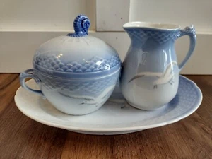 B & G BING & GRONDAHL Denmark Copenhagen Seagull Plate Sugar Bowl Creamer Set - Picture 1 of 12