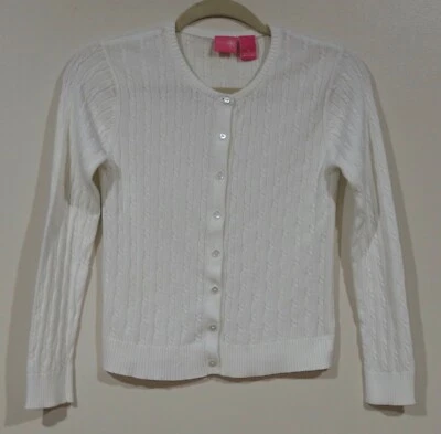 J Khaki Girls Medium White Button Front Cable Knit Cardigan - Image 1 of 4