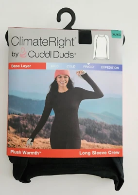Cuddl Duds Climate Right L/S Crew Size XL Black Plush Warmth Thumbholes NEW - Image 1 of 3