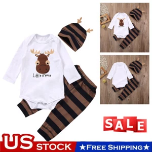 3PCS Newborn Set Kid Baby Boy Clothes Jumpsuit Romper Bodysuit Pants Hat Outfits - Picture 1 of 9