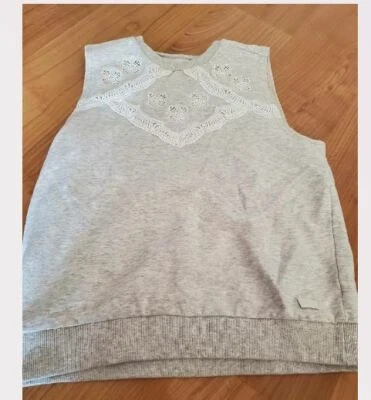 7 For All Mankind Girls Sleeveless sweater size XL with lace, color Gray - Image 1 of 3
